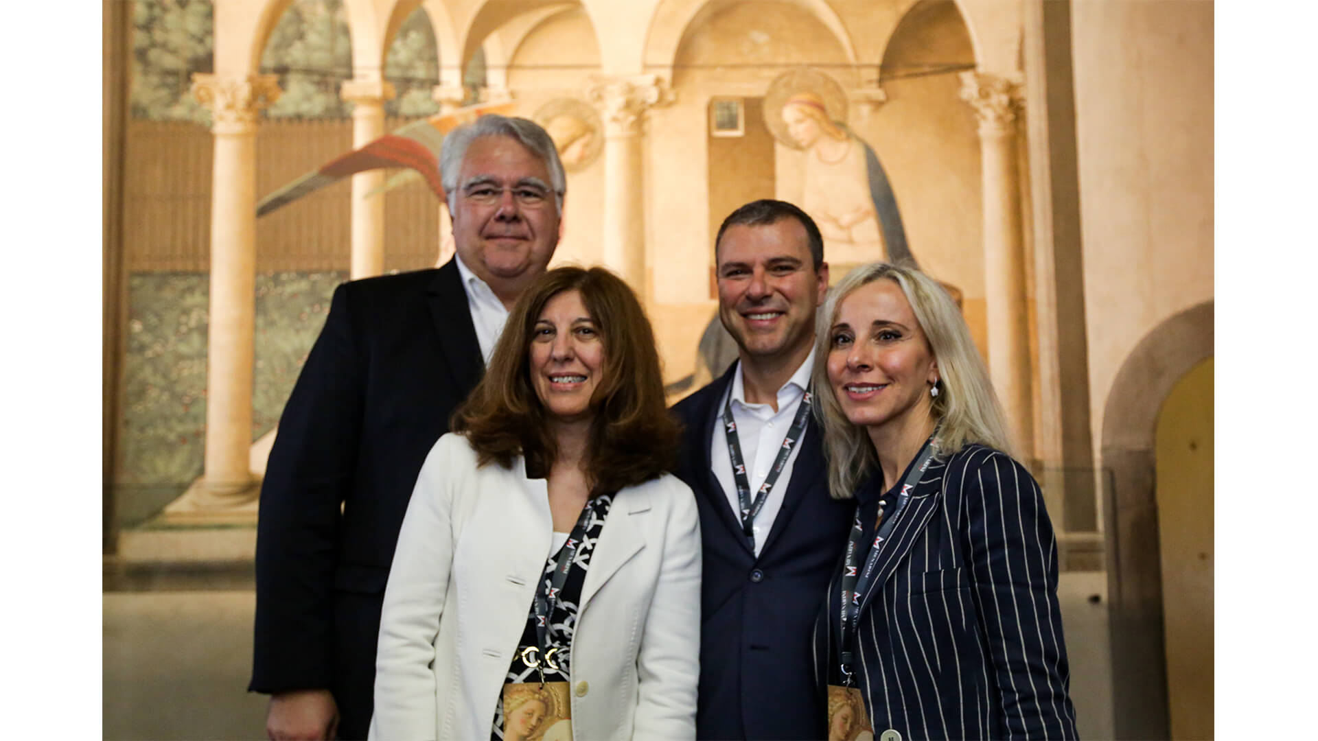 Presentazione del volume d'arte Menarini, 'Beato Angelico' - da sinistra il presidente di Menarini Eric Cornut, il CEO di Menarini Elcin Barker Ergun, Alberto Giovanni Aleotti e Lucia Aleotti, membri del Board di Menarini